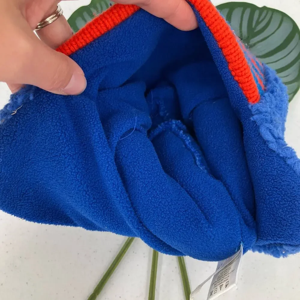 Target Blue Orange Fleece Faux Sherpa Embroidered Monster Ear Flap Beanie Hat